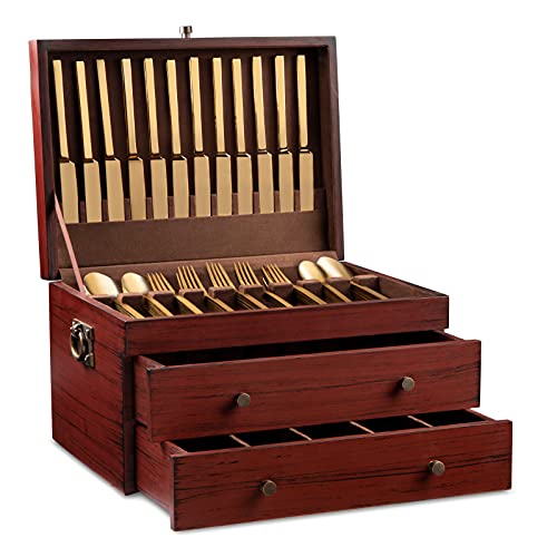 Royalty Art Fine Silverware Storage Box with Pull Out Drawer, 15â€ x 11â€, Large Kitchen Counter Organizer for Flatware and Utensils, Decorative Home Decor