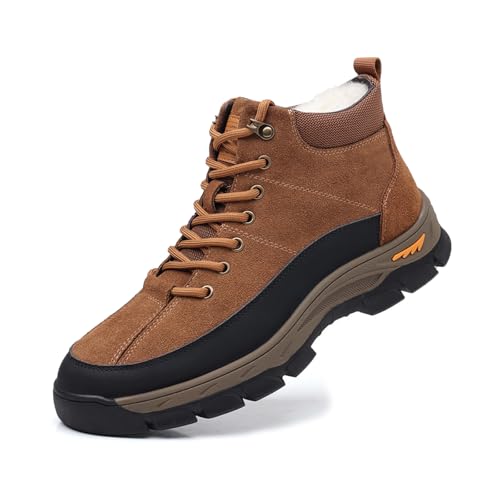 Men's Genuine Leather Lace-up Hiking Boots Fashion Suede Waterproof Plus Velvet Warm Snow Boots Outdoor Casual Non-Slip Slip-on Chukka Boots