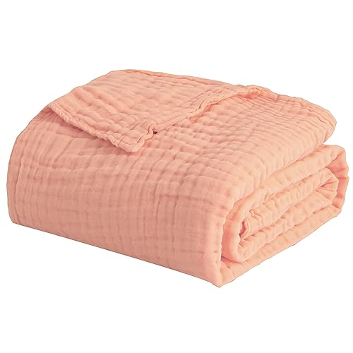 EMME Cotton Muslin Blanket Throw Blankets for Couch Bed Breathable Gauze Blanket All Season Soft and Lightweight Pre-Washed Cotton Blanket (Pink, 50"x70")