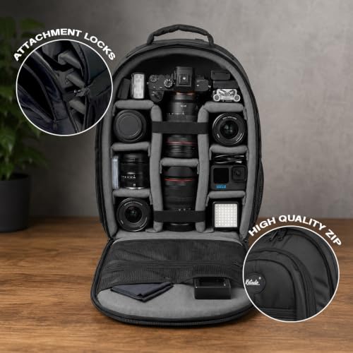 Image of J50 Waterproof Camera Backpack for DSLR & Mirrorless | Padded Dividers, Tripod Holder & Accessories Storage with Rain Cover (Black)