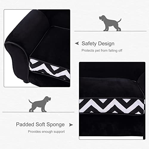 PawHut Pet Sofa Couch Dog Cat Wooden Sponge Sofa Bed Lounge Comfortable Luxury w/Cushion (Black) - Image 6