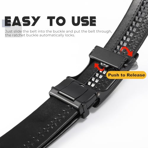 SANSTHS 2 Pack Ratchet Leather Belts for Men, Faux Leather Men Belts for Casual Business Dress Belt4