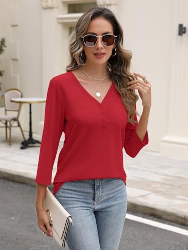 Minetom Women's V Neck 3/4 Sleeve Tops Casual Shirts Basic Summer Tees
