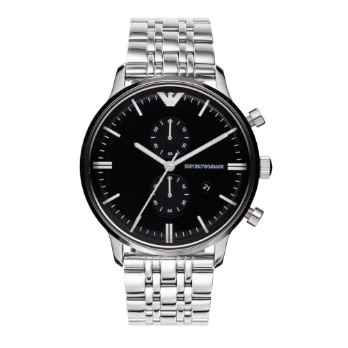 Emporio Armani Montre pour homme, mouvement chronographe à quartz, boîtier en acier inoxydable de 43 mm avec bracelet en acier inoxydable, AR0389