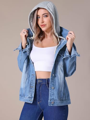 Women's Denim Jacket with Hood Oversized 2025 Fall Casual Hooded Jean Jacket3