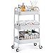KINGRACK rollwagen, küchenwagen 3 etagen rollwagen Metall, allzweckwagen für Küche Bad Kosmetik, servierwagen mit Rollen Griffe, Regalwagen für Büro Salon, Keine Schraube, einfache Montage Weiß