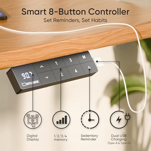 Image of Intellidesk Eco - Electronic Height Adjustable Desk | 80Kg Weight Capacity | New Touch Controller with 3 Presets | 5-Year Warranty| E1 Grade Low VOC 25mm Table Top (Black+Black, 24 * 48 inches)