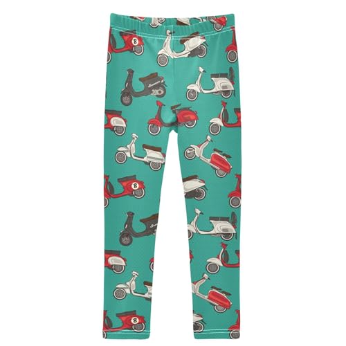 Girls' Leggings Retro Classic Colorful Scooter Ankle Length Printed Leggings Comfort Pants for Kids 4-10 Years