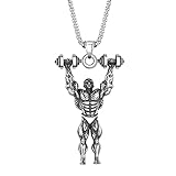 Jemant Weight Lifting Necklace For Men Women 316L Stainless Steel Silver Chain Cool Trendy Fitness Gym Barbell Dumbbell Pendant Necklace Muscle Jewlery For Body Builder Outfits Waterproof Non Tarnish