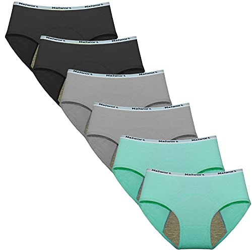 Nalwort Teen Girls Period Underwear Menstrual Period Panties Leak-Proof Organic Cotton Protective Briefs Pack of 6