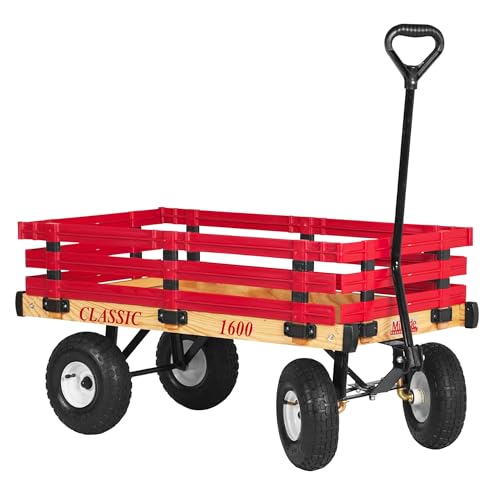 Millside Industries Classic Wood Wagon with Red Removable Poly Racks