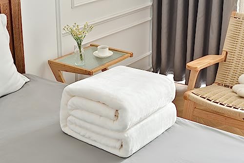 Kingole Flannel Fleece Microfiber Throw Blanket, Luxury Cream White King Size Lightweight Cozy Couch Bed Super Soft And Warm Plush Solid Color 350Gsm (108 X 90 Inches) #TOP2