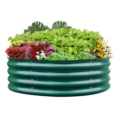 Galvanized Steel Raised Garden Bed, Large Outdoor Metal Planter Box Big Flower Plant pots for Patio Backyard Porch Deck Planting Flowers Vegetables and Herbs (Green, 3 ft) Cover