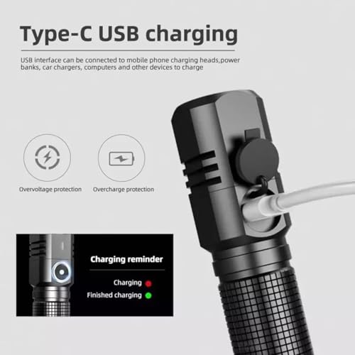 Image of Lucario Mini XHP Super Bright Rechargeable Torch 10,000 Lumens, Compact Heavy Duty LED Flashlight with Zoom Focus, Type-C Fast Charging & Battery Included, Ideal for Hiking, Emergency & Gifts.