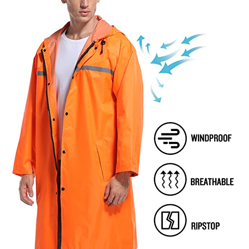 Mens Long Hooded Safety Rain Jacket Waterproof Emergency Raincoat Poncho 5