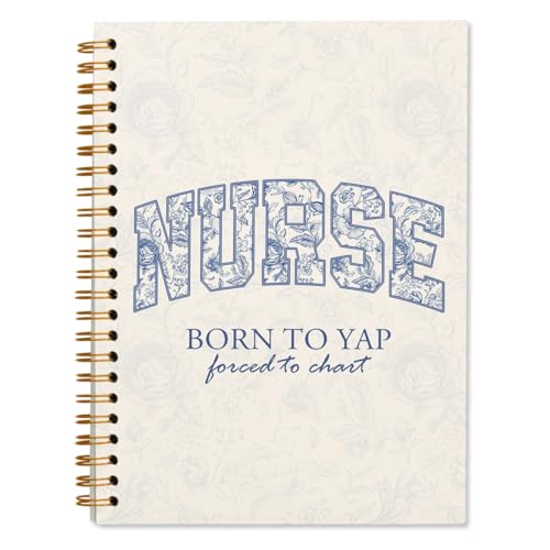 Carnet de notes à spirales ligné bleu floral 14x21 cm pour le personnel médical