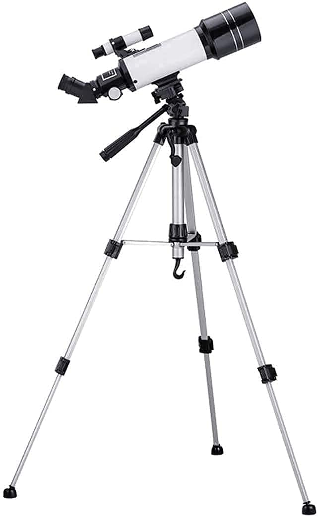 Teleskop dla dzieci i początkujących Teleskop astronomiczny z refraktorem 70 mm z regulowanym statywem Teleskop podróżny z torbą do noszenia Adapter telefoniczny i bezprzewodowy pilot Biały Biały