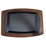 HAWOK Cast Iron Sizzler Platter Rectangular Griddle 11.6'x7.9' x0.83“ with Wooden Tray…