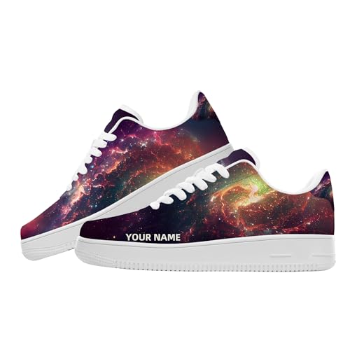 Personalized Custom Space Low-Top Sneakers, Cute Galaxy Print Popular Casual Everyday Walking Shoes Comfortable Fashion Sneakers Womens, Sneakers to Wear with Dresses