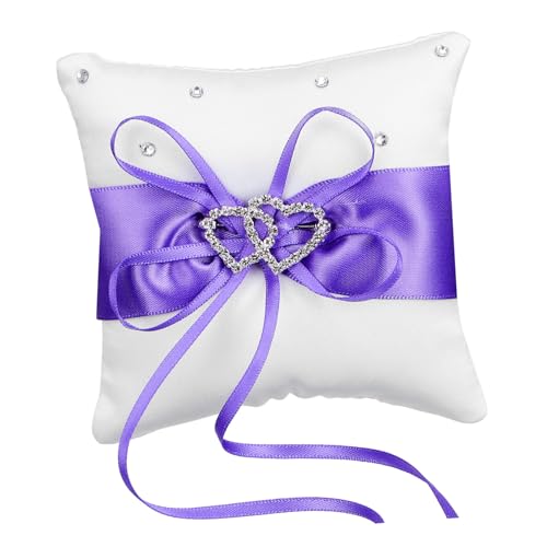 Cabilock Wedding Pillow 10x10cm Double Heart Bridal Pillow Satin Ribbons Wedding Decor