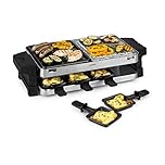 Klarstein Sirloin Raclette Grill - 2-in-1: Aluminium Grill Plate & Natural Stone Plate, Stainless Steel Heating Element, Adjustable Thermostat, For 8 People, Steel Raclette Pans, Power: 1500 Watts,