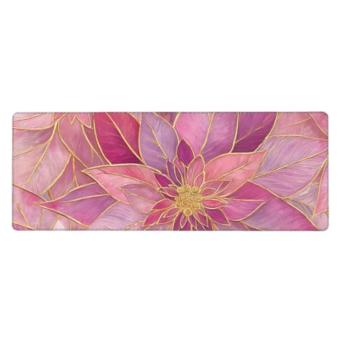 Tapis de souris de souris poinsettias rose et doré 80x30cm aux finitions soignées