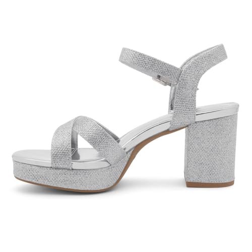 Shoe Land Platform Heels for Women – 3 Inch Chunky Block Heeled Sandals, Square Open Toe, Ankle Strap Dressy Strappy High Heels for Wedding, Party & Evening Events4