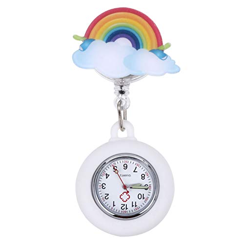 UKCOCO Krankenschwester Uhr Taschenuhr Regenbogen Schwesternuhr Ansteckuhr Brosche Krankenschwesteruhr Pflegeuhr Quarzuhr Quarzwerk Pflege Pulsuhr Geschenk für Arzt Damen Mädchen Cover