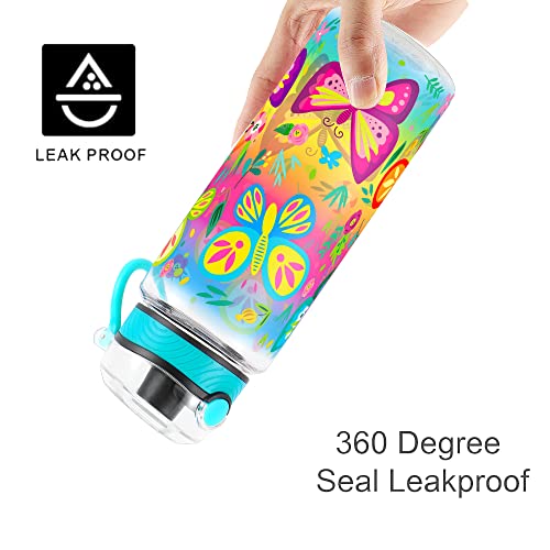 Home Tune Cute Water Bottle for School Kids Girls, BPA FREE Tritan & Leak Proof & Easy Clean & Carry Handle, 23oz/ 680ml - Butterfly