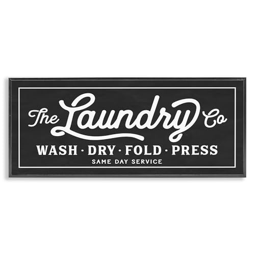 Stupell Industries Vintage Laundry Sign Cursive Typography, Black Framed, 13 x 30 -  wrp-1149_fr_13x30