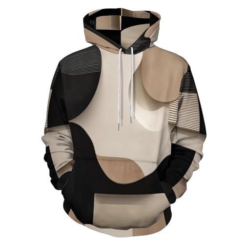 Sweat à capuche homme géométrique beige avec poche kangourou et illustration médiévale en impression 3D