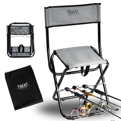 Tilkat® Fishing Angelstuhl mit Rutenhalter | Angelhocker klein, faltbar &...