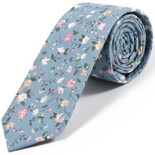 Image of Parquet Mens Floral Tie | Cotton Printed Skinny Necktie for Wedding | Spring & Summer