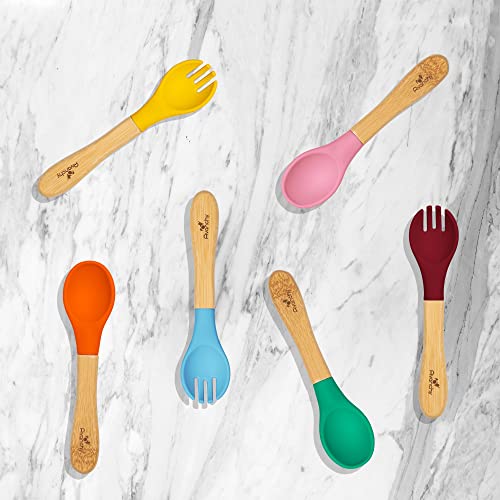 Avanchy® 5 Baby Spoons And 5 Forks Bamboo And Silicone Set, Self Feeding Food Utensils, 4 Months Baby Led Weaning, 10 Pack #TOP6