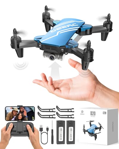 DEERC D20 Mini Drone with Camera for Kids, Remote Control Toys Gifts for Boys Girls with Voice Control, Gestures Selfie, Altitude Hold, Gravity Control, One Key Start, 3D Flips 2 Batteries, Blue