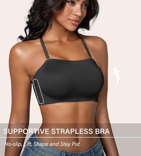 Image of DEANGELMON Strapless Bras for Women Non-Slip Silicone Bandeau Seamless Tube Top Bralette Comfy Non Padded Stretchy Stylish