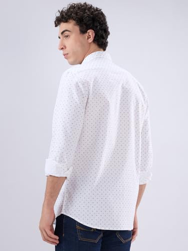 Image of Colorplus Men Regular Fit Print Pattern Pure Cotton Plain Collar Full Sleeve Casual Shirt