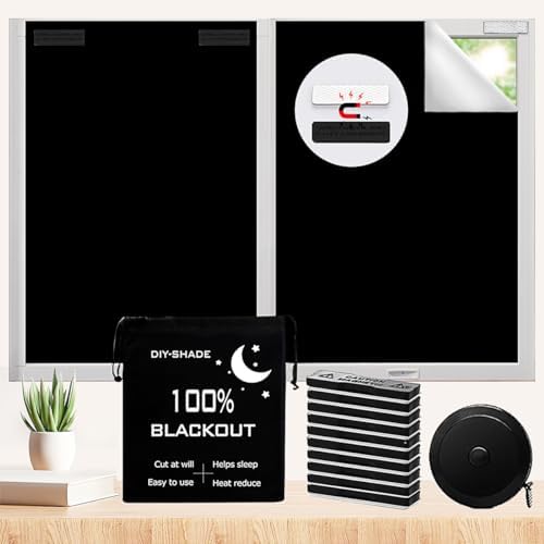100% Blackout Window Cover Magnetic Blackout Blind Window Shades No Drill DIY Cut Blackout Curtain...