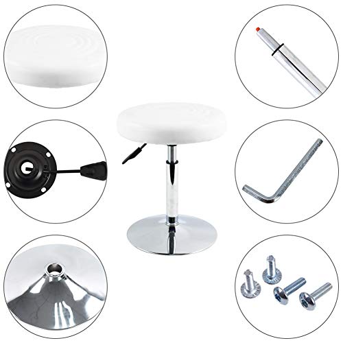 Image of FURWOO Short Round PU Leather Shop Stool Chair Height Adjustable Step Stool Office Chair Vanity Stool Small White