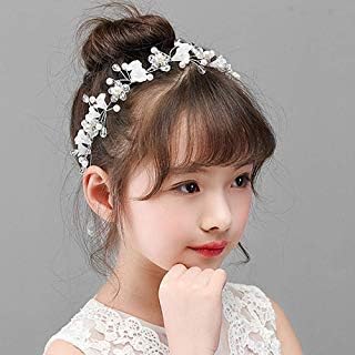 Campsis Flower Girls Headpiece White Flower Headband Pearl Hair Accessories Girls Wedding