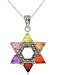 JanKuo Jewelry Rhodium Plated Multicolor CZ Jewish Star of David Pendant Necklace, 16" +2" Extender