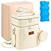 Breast Milk Cooler Bag with Ice Pack, Breastmilk Cooler Travel Bag Fits 6 Bottles up to 9 oz, Double Layer Insulated Baby Bottle Cooler & Breast Pump Storage Bag for Working Nursing Moms, Beige