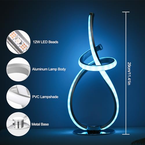 Neoglint Modern Spiral RGB Table Lamp Color Changing Night Light Music Sync Ambient LED Nightstand Lamp Dimmable Bedroom Lamp Unique Lamps for Home Decor Living Room Bedroom Office Neoglint Modern Spiral RGB Table Lamp Color Changing Night Light Music Sync Ambient LED Nightstand Lamp Dimmable Bedroom Lamp Unique Lamps for Home Decor Living Room Bedroom Office