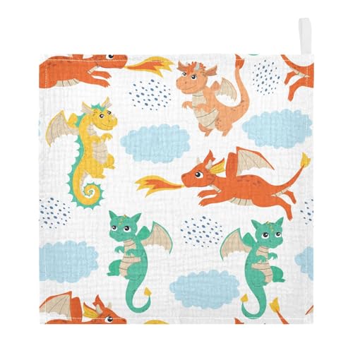 Image of vvfelixl Baby Muslin Washcloths Flying Dragons Baby Burp Cloths Cotton Baby Face Towel for Newborn Infants Boys Girls Soft and Absorbent 11.8 X 11.8 in, 3 Pack