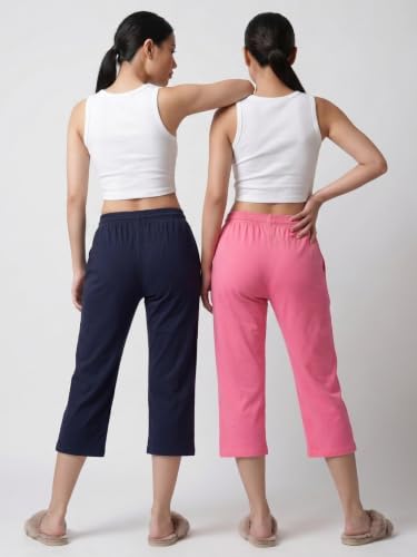 Image of Fflirtygo Women's Cotton Plain Calf Length Capri | Nightwear Short Pyjama | 3 /4th Solid Pyjama Pant | Regular Fit Casual & Lounge Wear Capri Combo (Pack of 2)