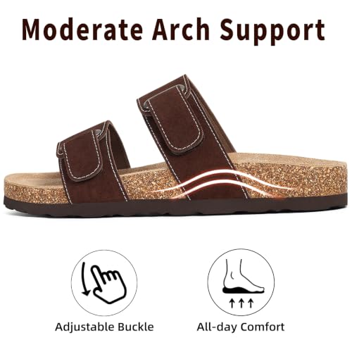 Image of ODOLY Unisex Comfortable Cork Footbed Slide Sandals with Arch Support | Adjustable Buckle, Lightweight Summer Sandals for Travel and Everyday Wear