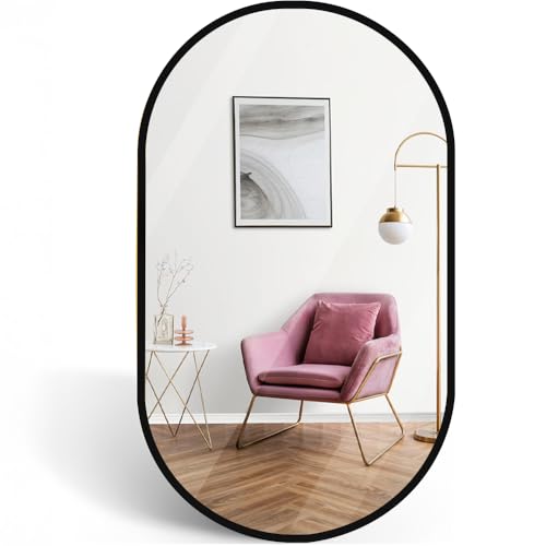 Marctani Espejo Ovalado con Marco de Metal - Espejo Baño Moderno - Espejo de Pared Decorativo para Entrada, Recibidor, Dormitorio o Pasillo - Espelho Casa de Banho (Negro, 75 x 50 cm)