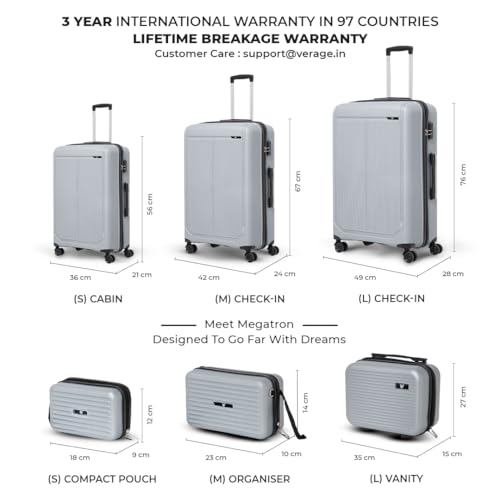 Image of Megatron 6-Piece Family Luggage Set - 3 Trolley Suitcases (20 inch /24 inch /28 inch) + 3 Vanity Cases (8 inch /10 inch /13 inch), Lightweight Unbreakable Polypropylene, 8 Spinner Wheels, Number Lock (Set of 6, Silver)
