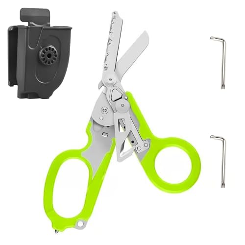 Raptor Response Notfallschere Rettungsschere mit 6 Praktischen Trauma Schere Multitool Faltbare Scherenzange mit Holster Taktische Klappzang für Outdoor Camping Rettung Werkzeuge (Grün)