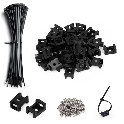 60 Set Black Cable Zip Tie Mounts Kit,Wire Cable Clips Organizer Holders Clamps?Cable Zip Tie Saddle Type Mounts Base with 8